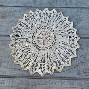 Vintage Handmade Crochet Lace Tablecloth Round 100% Cotton 15”inches Beige Color